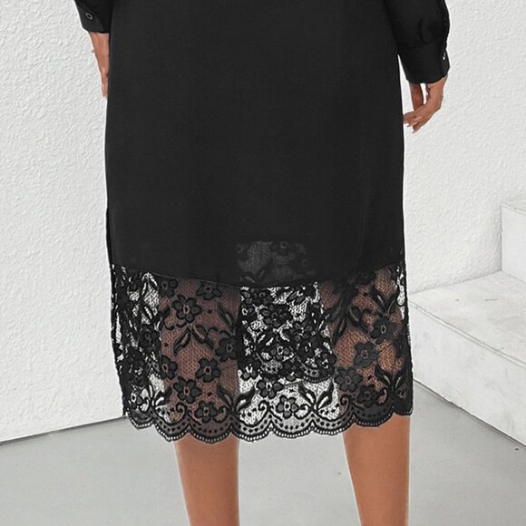 Lace Detail Button-Front Midi Shirt Dress | New Formal Tied Dress w/ Slits - Picture 9 of 14